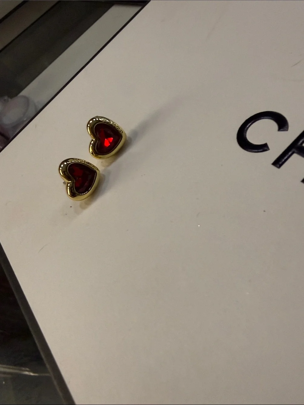 Coach Gold-Tone Heart Stud Earrings with Red Centers - Picture 2 of 3